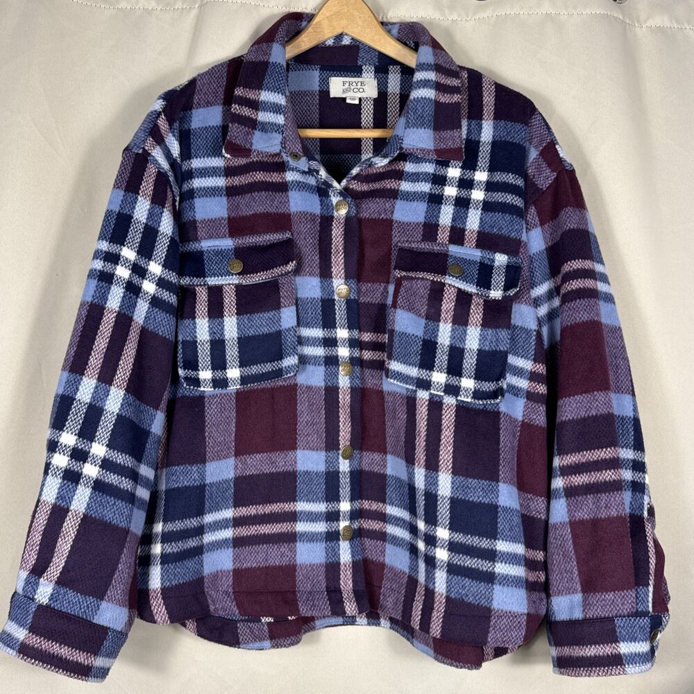 Frye & Co Womens XXL Plaid Shacket Burgundy Blue Overshirt Flannel Heritage